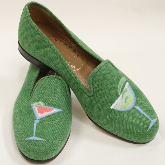 NEW Stubbs & Wootton Linen Size 7 Embroidered Cocktails Slippers - Picture 1 of 10